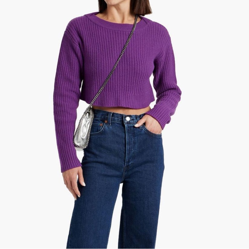 RE/DONE
Women's Purple Cropped Ribbed Wool Sweater